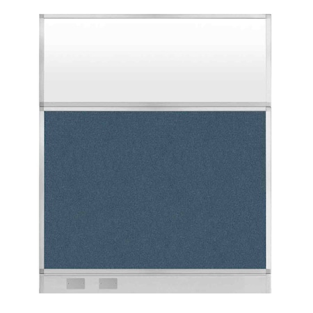 Versare Hush Panel Cubicle Partition 5' x 6' W/ Window Caribbean Fabric Frosted Window W/ Cable Channel 1812575-3